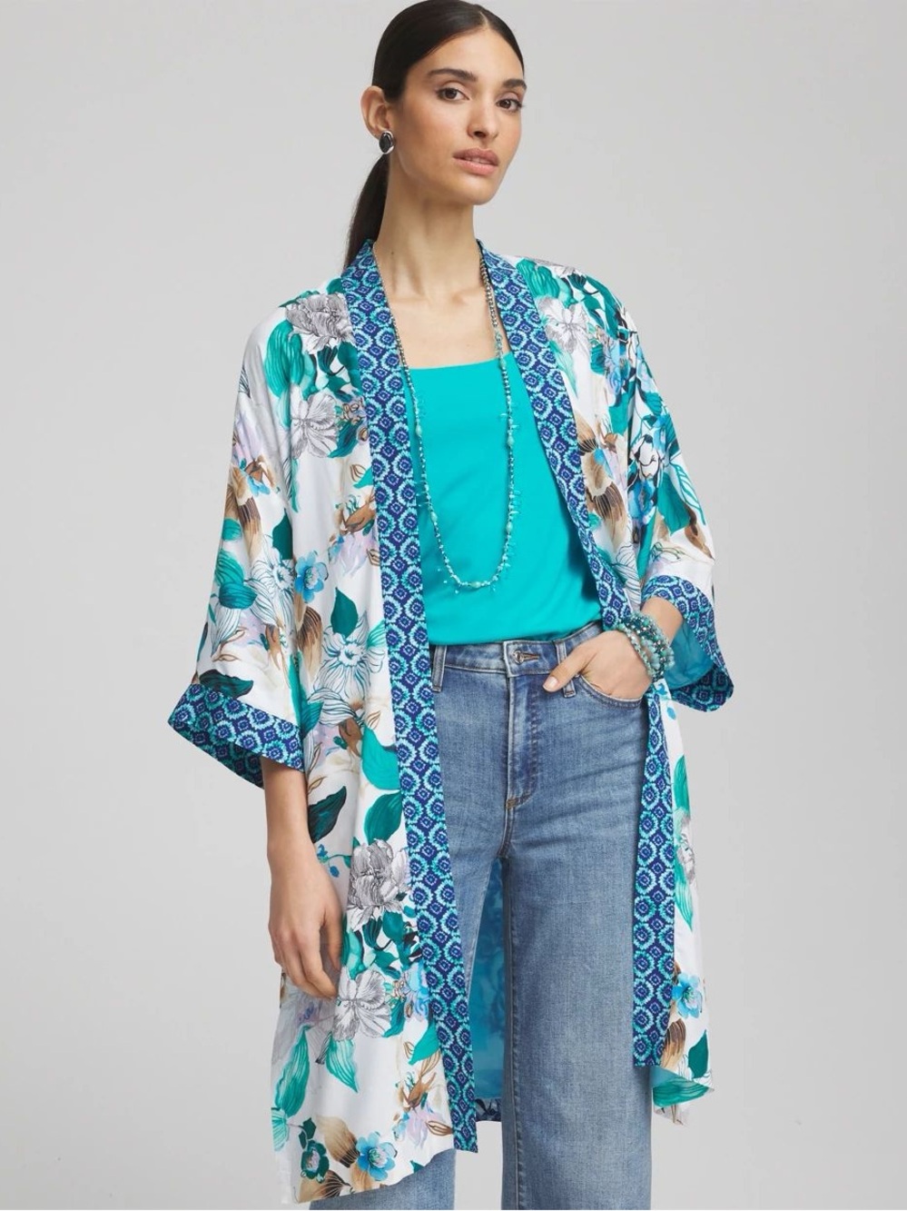 Chico's Island Motif Long Kimono S/M- NWT